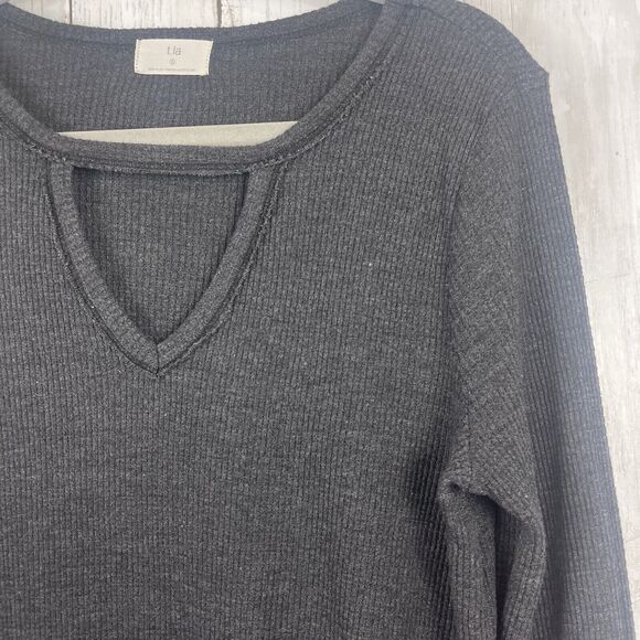 t.la Anthropologie Top Women Small Gray Waffle Knit Thermal Keyhole Tunic Casual - Picture 4 of 11